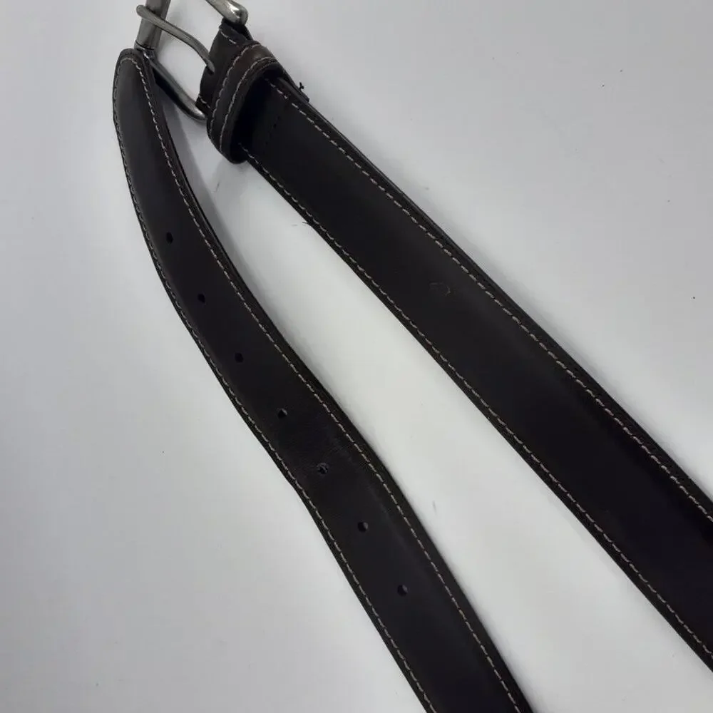 Dickies Men's Brown Leather Belt Silver Town Squared Buckle Casual Size 43